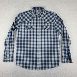 Blue Ranchwear Shirt Mens‎ Medium Blue Plaid Cotton Western Pearl Snap Button Up